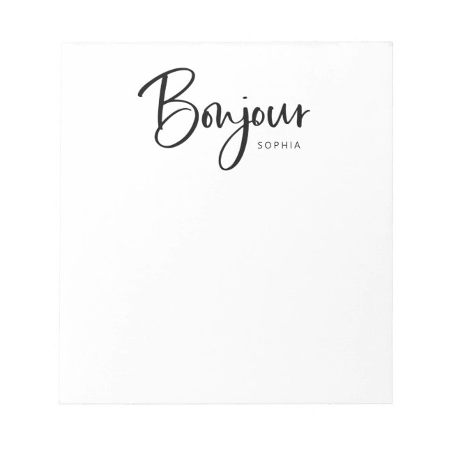 Bloc De Notas Bonjour | Elegante y moderno guión en francés (Frente)