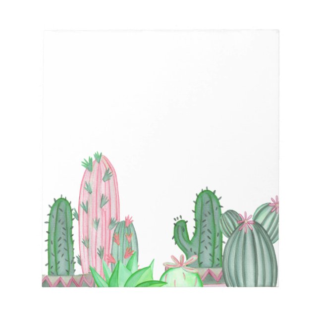 Bloc De Notas Borde de cactus verde y rosa (Frente)