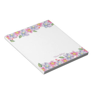Bloc De Notas Borde de flor color de agua rosa y azul