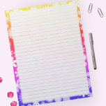 Bloc De Notas Borde de flores retro en lino de arcoiris vintage<br><div class="desc">Este diseño presenta un brillante borde de arco iris floral retro y colorido sobre un fondo de arcoiris vintage.</div>