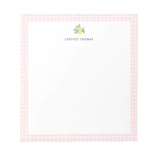 Bloc De Notas Borde de Gingham Rosa Limón Personalizado