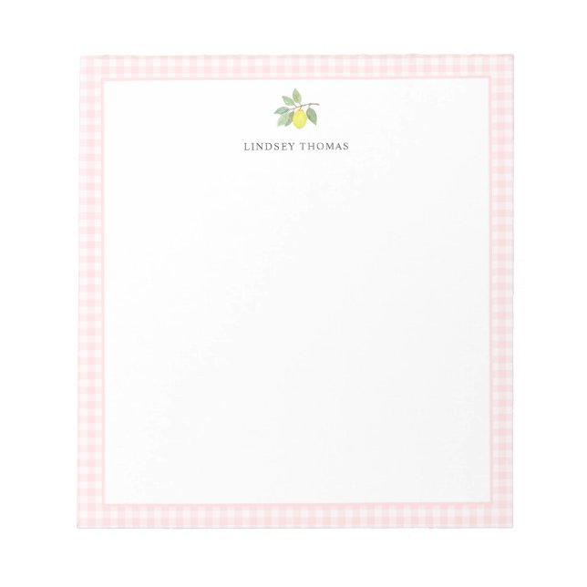 Bloc De Notas Borde de Gingham Rosa Limón Personalizado (Frente)