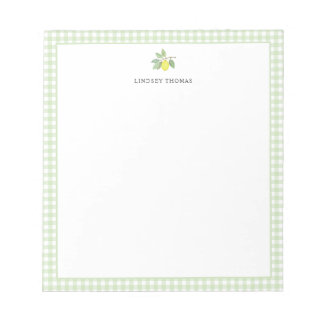 Bloc De Notas Borde de Gingham Verde Limón Personalizado