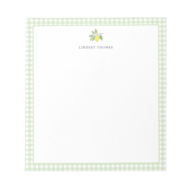 Bloc De Notas Borde de Gingham Verde Limón Personalizado (Frente)