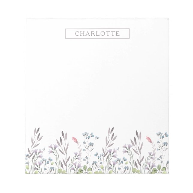 Bloc De Notas Borde floral acuático | Personalizado (Frente)