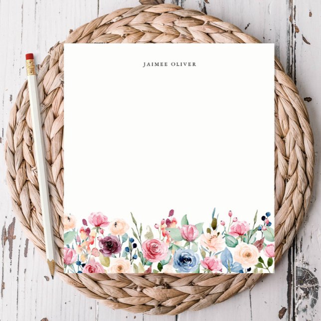Bloc De Notas Borde floral acuático personalizado (Subido por el creador)