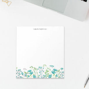 Bloc De Notas Borde floral azul de acuarela personalizado
