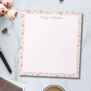 Bloc De Notas Borde Floral Bonito Monograma Elegante Personaliza
