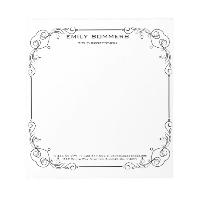 Bloc De Notas Borde floral de Swirl negro (Frente)