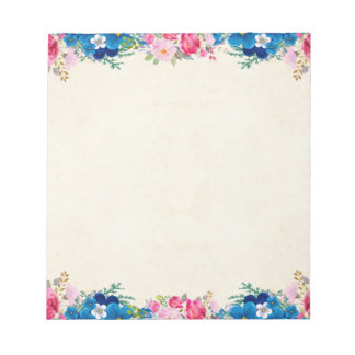 Bloc De Notas Borde floral rosa azul