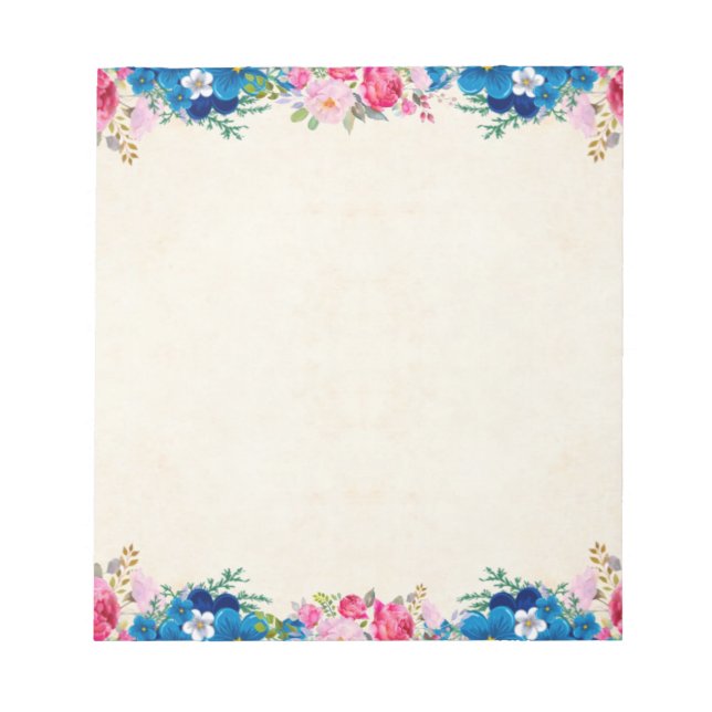Bloc De Notas Borde floral rosa azul (Frente)