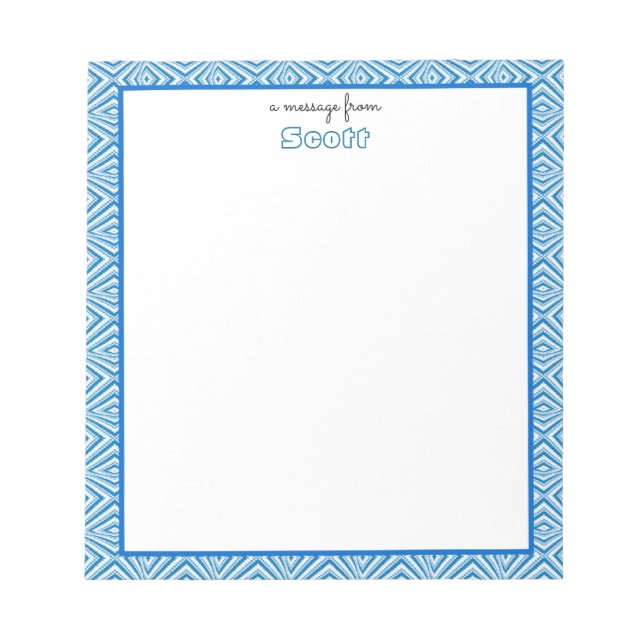 Bloc De Notas Borde geométrico azul con monograma (Frente)