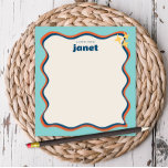 Bloc De Notas Borde ondulado azul y retro Naranja personalizado<br><div class="desc">Este bloc de notas personalizado presenta un diseño "groovy" en azul y naranja. Utilice el formulario de plantilla para agregar su personalización.</div>