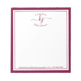 Bloc De Notas Borgoña personalizada | De La Oficina Del Notepad