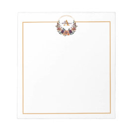 Bloc De Notas Borgoña y marco floral dorado personalizado