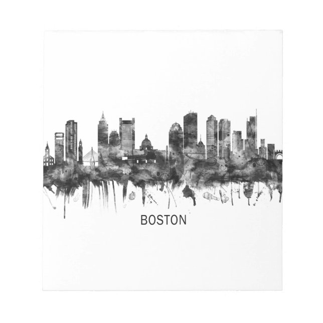 Bloc De Notas Boston Massachusetts Skyline BW (Frente)