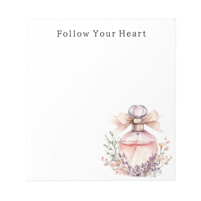 Bloc De Notas Botella de perfume de lazo rosa floral (Frente)