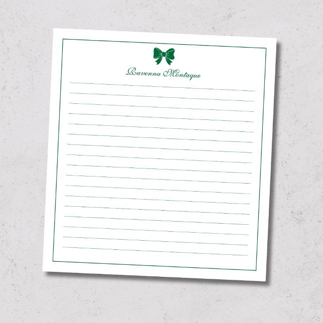 Bloc De Notas Bottle Green Bow Border Custom Name Lined (Subido por el creador)