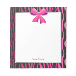 Bloc De Notas Bow rosa con franjas de cebra negra