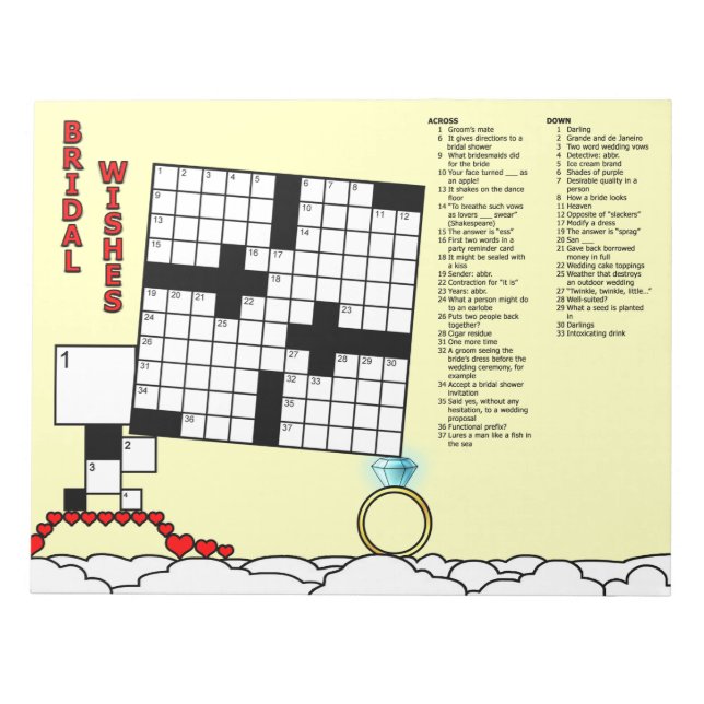 Bloc De Notas Bridal Shower Crossword Game Book (11x11 Grid) (Frente)