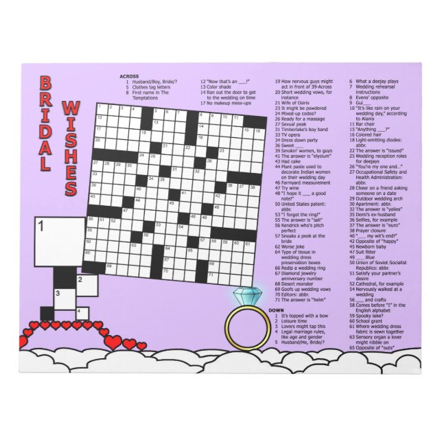 Bloc De Notas Bridal Shower Crossword Game Book (15x15 Grid) (Frente)