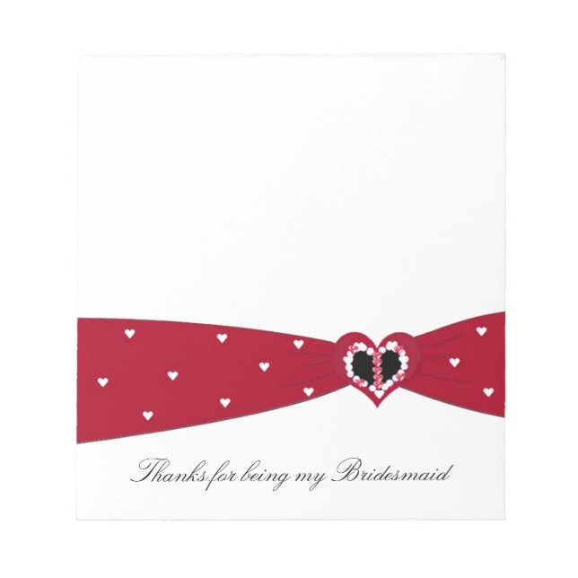 Bloc De Notas Bridesmaid De La Cinta Roja Gracias Notepad (Frente)