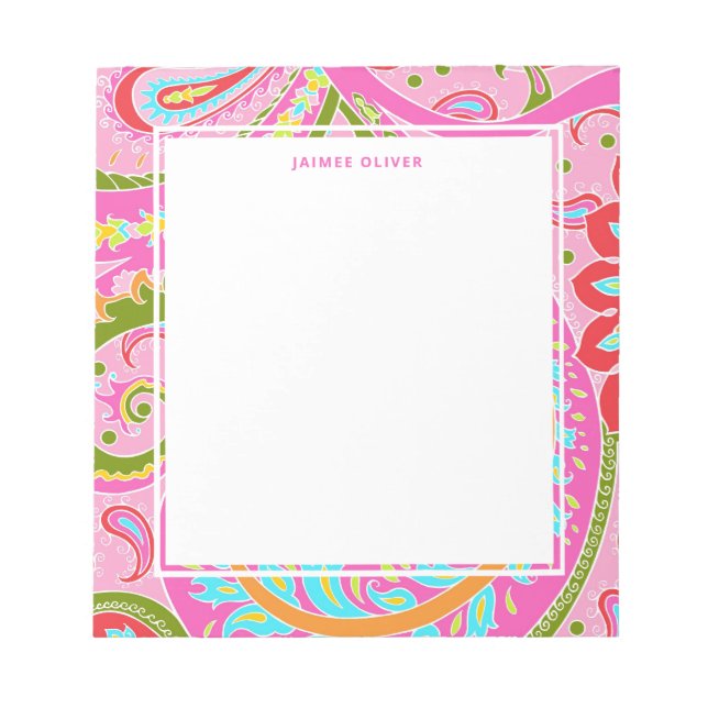 Bloc De Notas Bright Paisley Pink Notepad Personalizado (Frente)