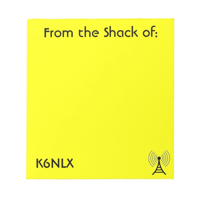 Bloc De Notas Bright Yellow Amateur Radio Call Rótulo Notepad (Frente)