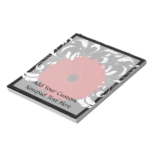 Bloc De Notas Brillante Red Gerbera Daisy sobre negro (Lado Izquierdo)