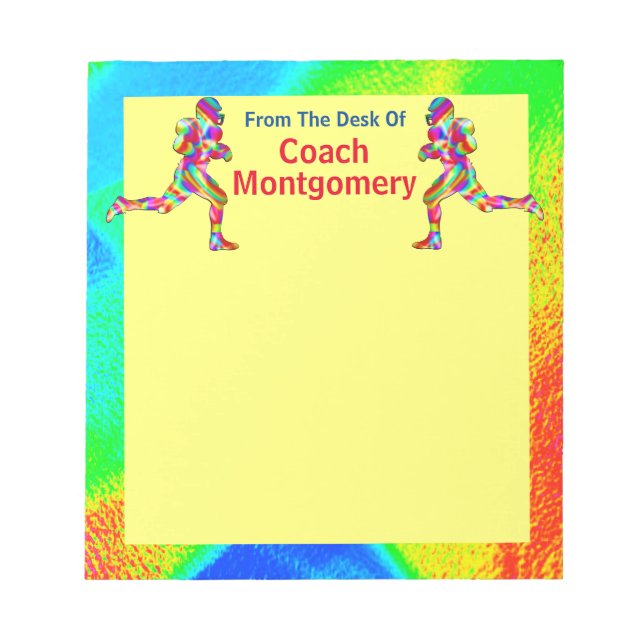 Bloc De Notas Brillante tema de fútbol energético para entrenado (Frente)