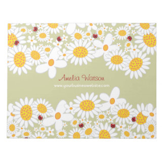 Bloc De Notas Brillantes Daisies Blancos Ladybugs Flores Notepad