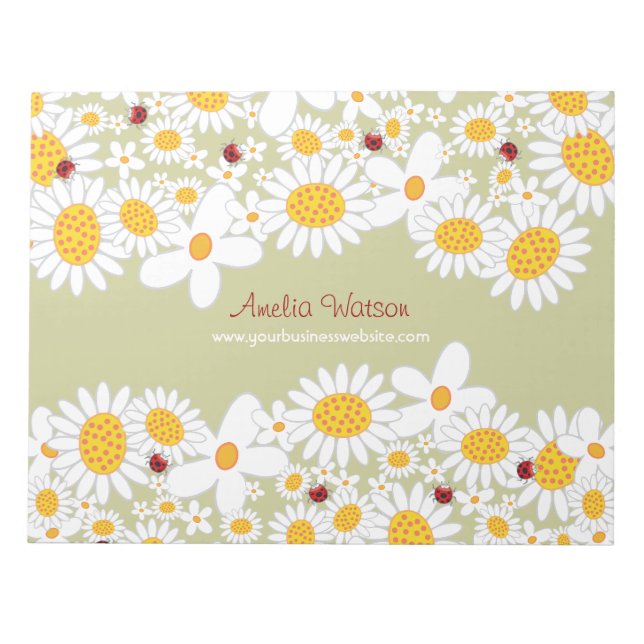Bloc De Notas Brillantes Daisies Blancos Ladybugs Flores Notepad (Frente)