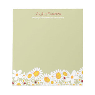 Bloc De Notas Brillantes Daisies Blancos Ladybugs Flores Notepad