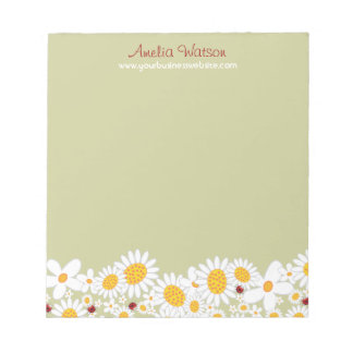 Bloc De Notas Brillantes Daisies Blancos Ladybugs Flores Notepad