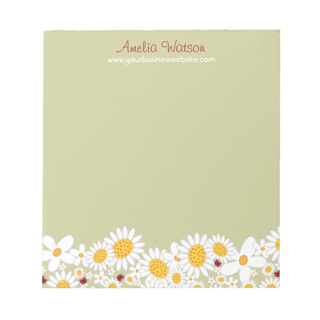 Bloc De Notas Brillantes Daisies Blancos Ladybugs Flores Notepad (Frente)