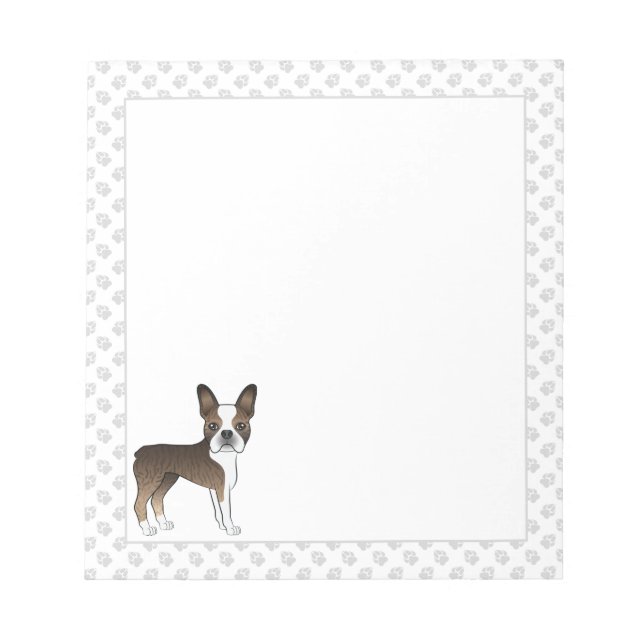 Bloc De Notas Brindle Boston Terrier Cute Cartog Perro & Paws (Frente)