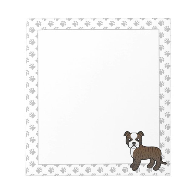 Bloc De Notas Brindle y blanco English Staffie perro de dibujos  (Frente)