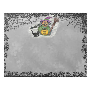 Bloc De Notas Bruja, gato, murciélago y calabaza, ¡Feliz Hallowe