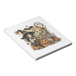 Bloc De Notas Bruxinhas Kawaii com Gatinho e Abóboras 