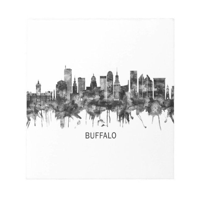 Bloc De Notas Buffalo New York Skyline BW (Frente)