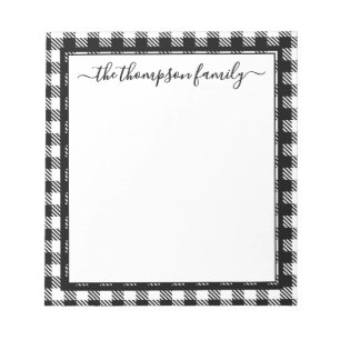 Bloc De Notas Buffalo Plaid Black White Script Family Name