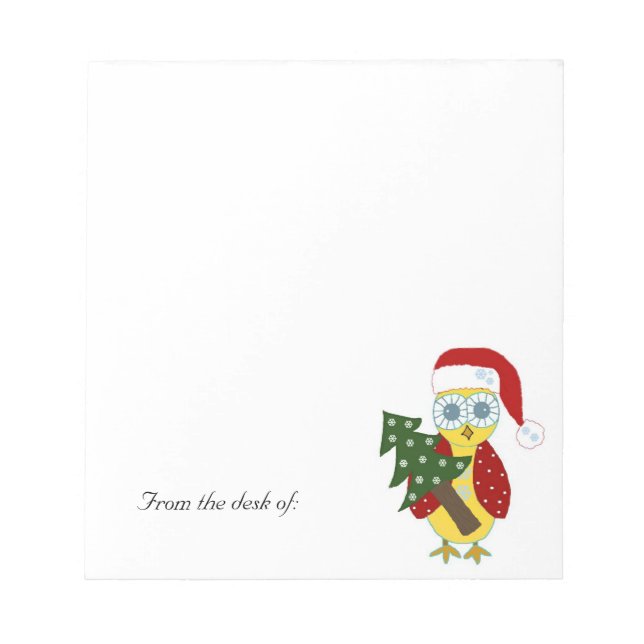 Bloc De Notas Búho de Navidad - Desde el escritorio de... (Frente)