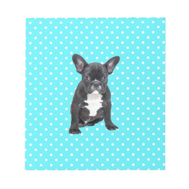 Bloc De Notas Bulldog francés lindo con puntos de polka azul (Frente)