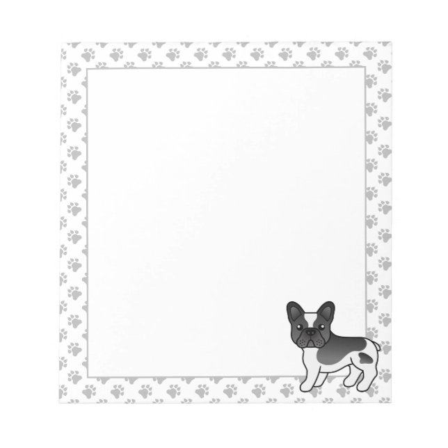 Bloc De Notas Bulldog Francés Piebald Negro Perro de Dibujos Ani (Frente)