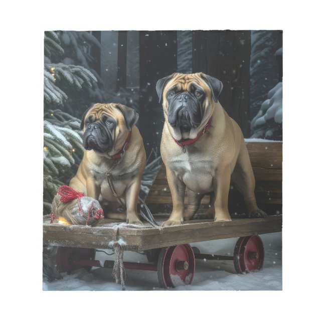 Bloc De Notas Bullmastiff Decoración de Navidades Snowy Sleigh (Frente)
