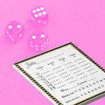 Bloc De Notas Bunco Score Sheet Pad Black Gold Strike<br><div class="desc">Elegante almohadilla de puntuación Bunco en franja negra y dorada para tu próximo fiesta Bunco o Bunko. Incluye texto fácil de leer e incluye Baby Buncos,  Bunco,  WIns y Pérdidas. El diseño de dados marca cada ronda de juego.</div>