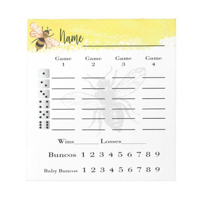 Bloc De Notas Bunco Score Sheets Bee (Frente)