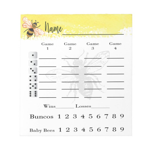 Bloc De Notas Bunco Score Sheets Bee Notepad (Frente)