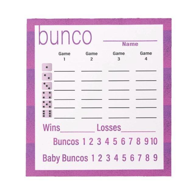 Bloc De Notas Bunco Score Sheets Purple Pink Moderno (Frente)