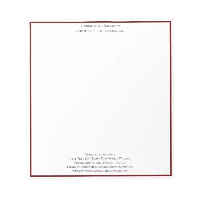 Bloc De Notas Burgundy Blanco Profesional Personalizado (Frente)